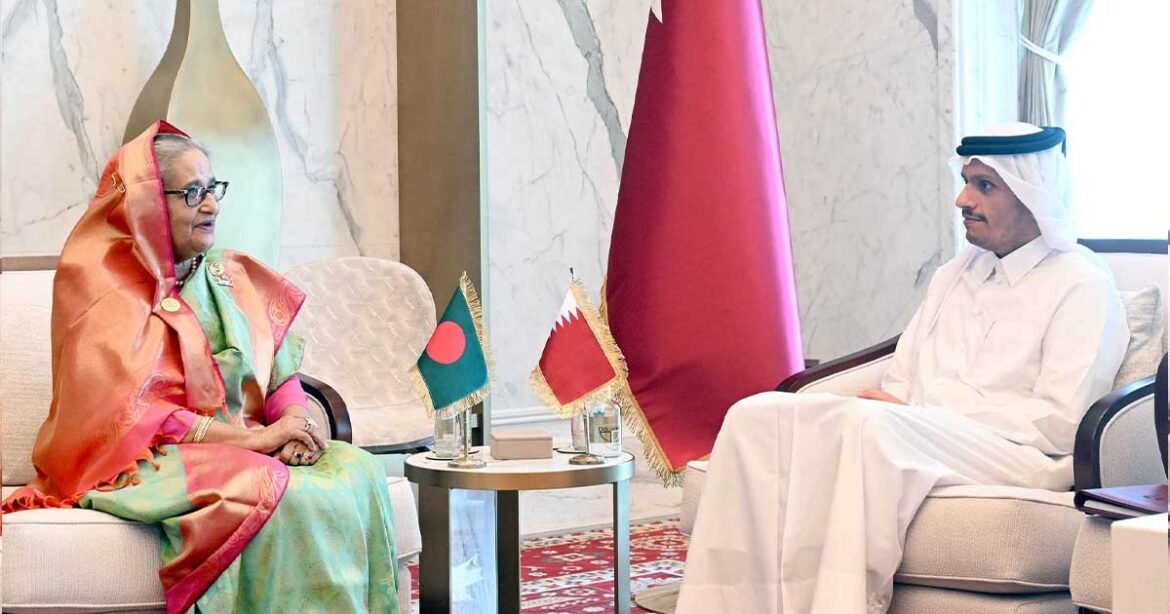 Prime Minister Sheikh Hasina met with Qatar Prime Minister Mohammed bin Abdulrahman bin Jassim Al Thani during the Qatar Economic Forum