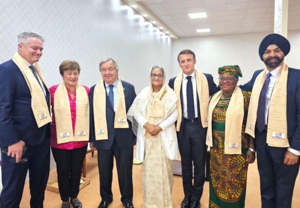 Prime Minister Sheikh Hasina with Secretary-General of the United Nations António Guterres, French President Emmanuel Macron, WTO Director-General Ngozi Okonjo-Iweala and others.