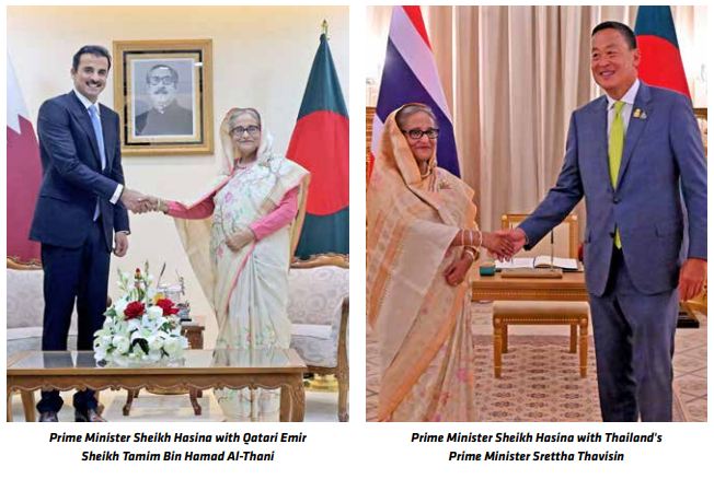 Prime Minister Sheikh Hasina with Qatari Emir Sheikh Tamim Bin Hamad Al-Thani & Thailand's Prime Minister Srettha Thavisin