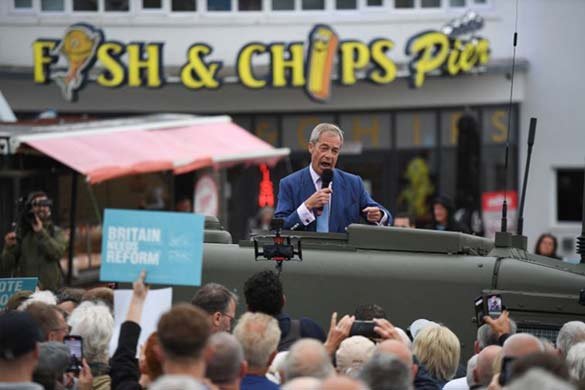 Reform UK leader Nigel Farage addresses local voters in Clacton