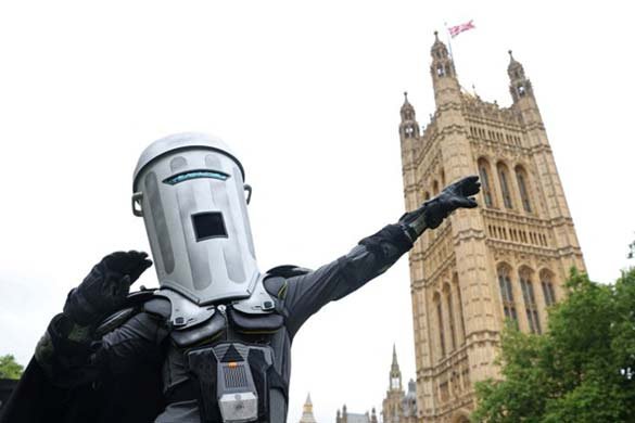 Satirical political character Count Binface poses during an interview ahead of challenging Sunak for the parliamentary seat of Richmond and Northallerton