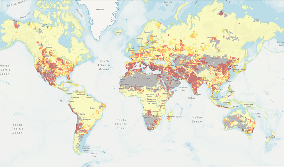 Figure 5Global Stress on Water Supply, Projection by 2030, areas in red highlight severe water stress